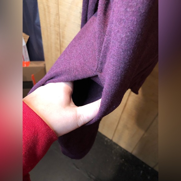 Athleta Tunic Length Hooded Faux Wrap Sweater in Maroon Cowl Neck Tight Knit - Picture 5 of 15